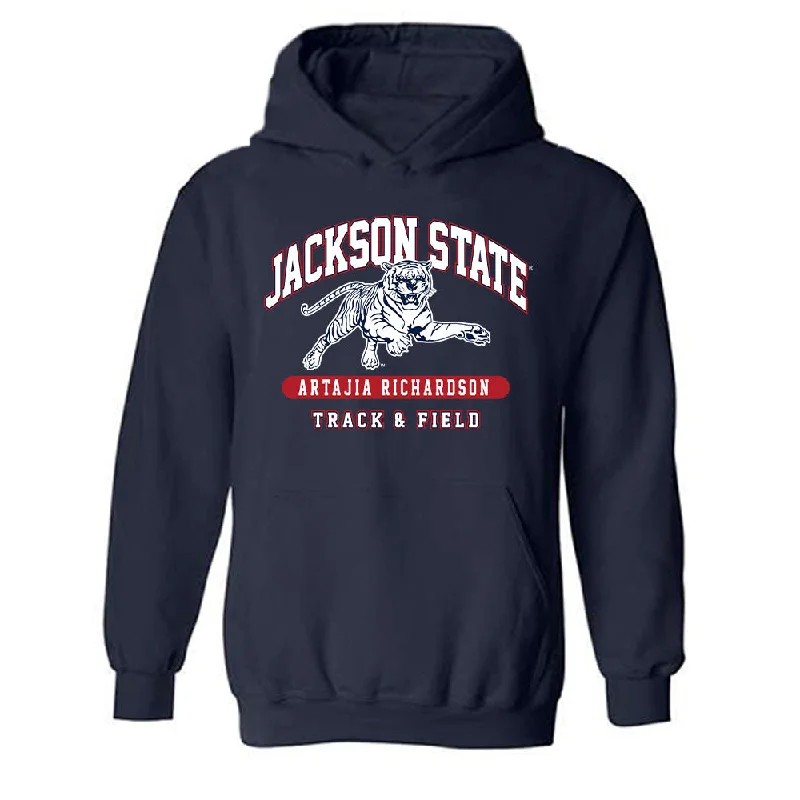Jackson State - NCAA Women's Track & Field : Artajia Richardson - Classic Fashion Shersey Hooded Sweatshirt Hoodie with Lace Feminine Delicate