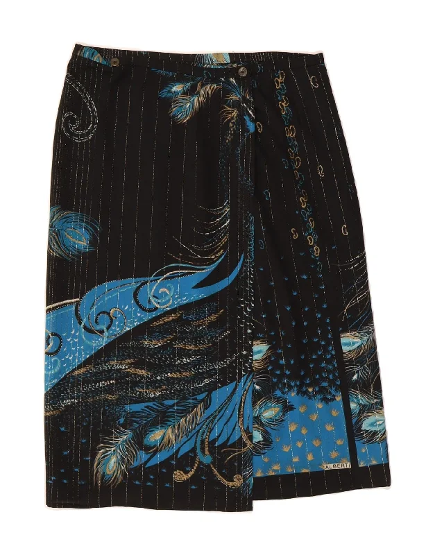 VINTAGE Womens Wrap Skirt W32 Large  Black Striped leather skirt bold