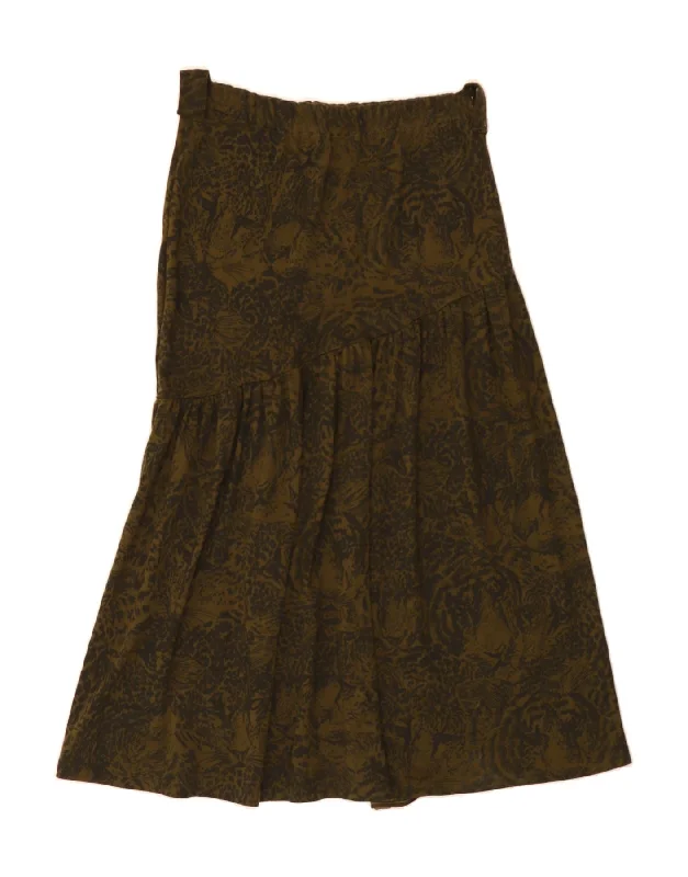 VINTAGE Womens Midi Skirt W30 Medium Khaki Animal Print velvet skirt luxury