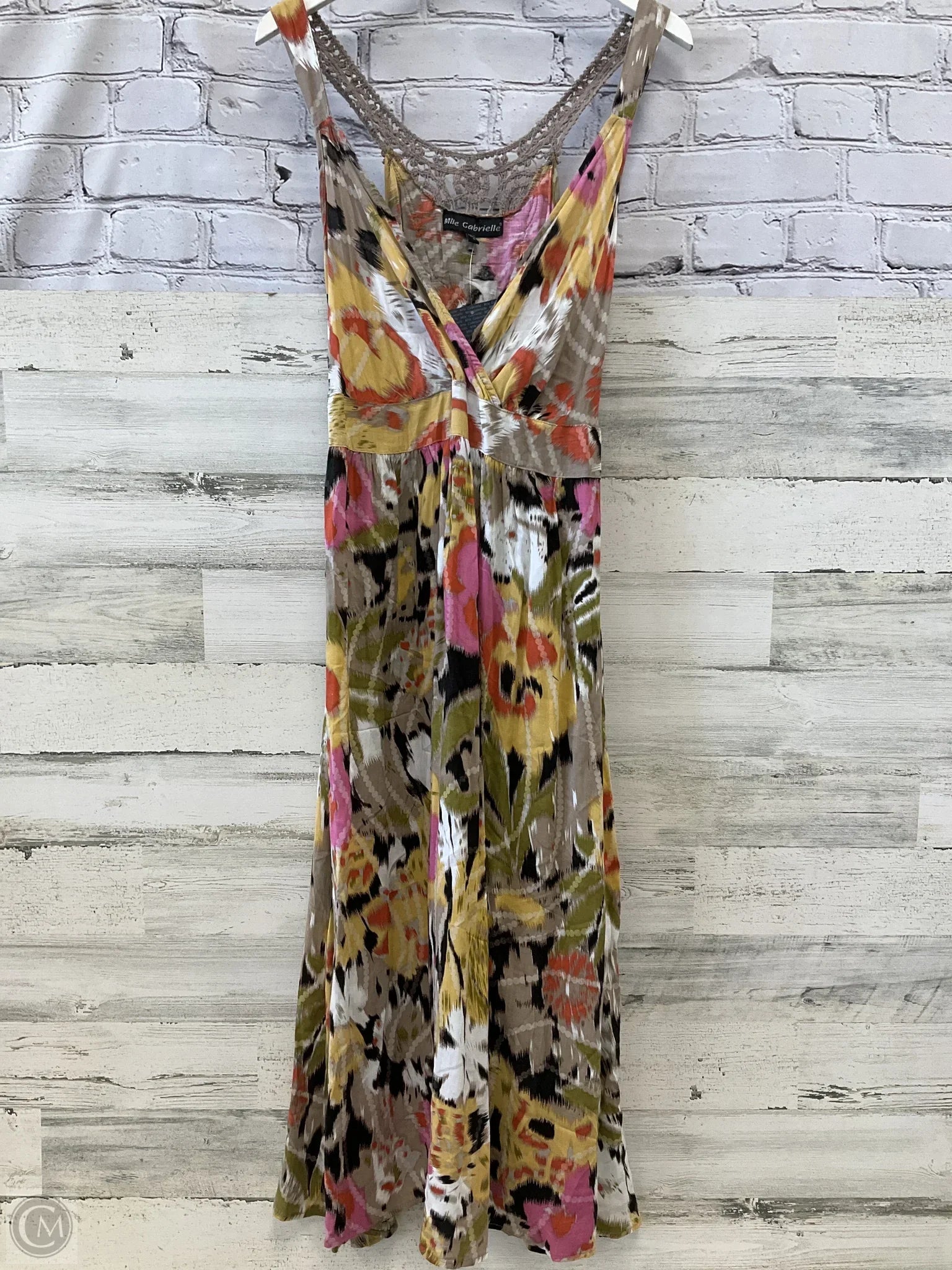 Dress Casual Midi By Mlle Gabrielle In Orange & Pink, Size: 1x Square Neckline Feminine