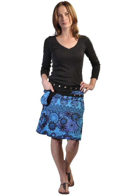 Wrap Around Multi Print Knee Length Skirt casual skirt length