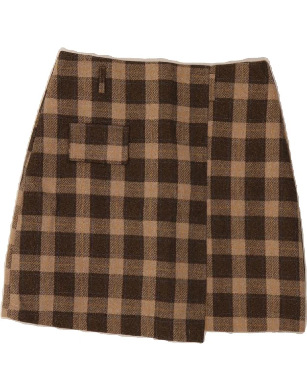 VINTAGE Womens High Waist Mini Skirt XL W30 Brown Check casual skirt length