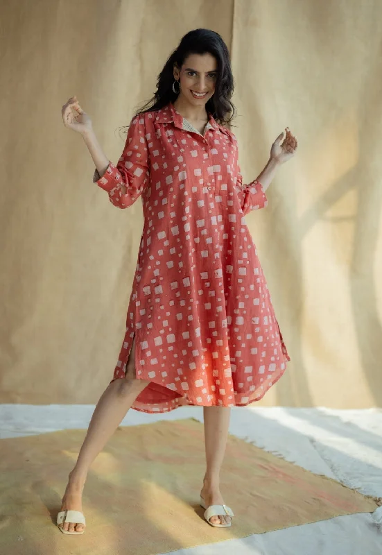 Ridah Coral Batik MulMul Cotton Loose Dress Tunics Winter warm