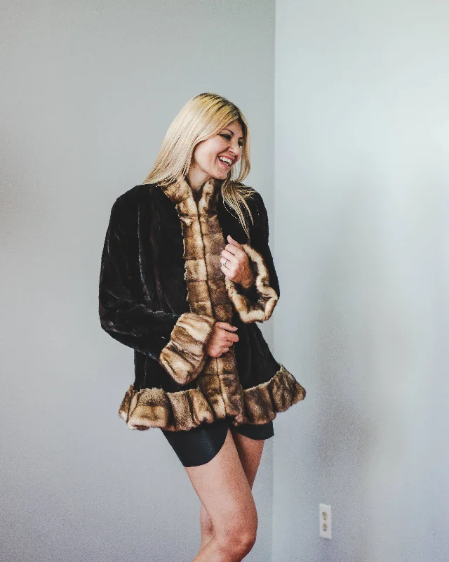 53 | Mink Fur Jacket With Ruffled Mink Fur Trim Welt Pockets Slit Pockets Flap Pockets