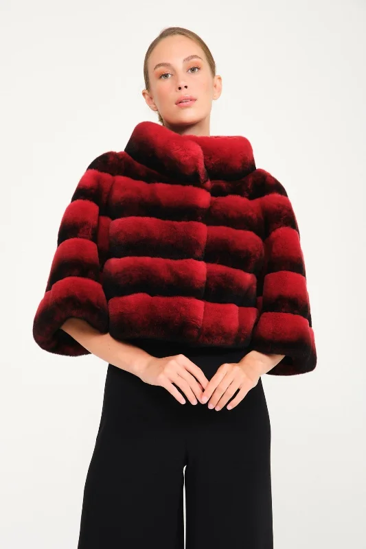 Red Chinchilla Pattern Rex Fur Jacket Rayon Jacket Velvet Jacket Corduroy Jacket