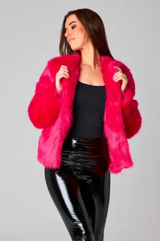 Baddie Faux Fur Jacket - Hot Pink Cotton Jacket Linen Jacket Terry Jacket