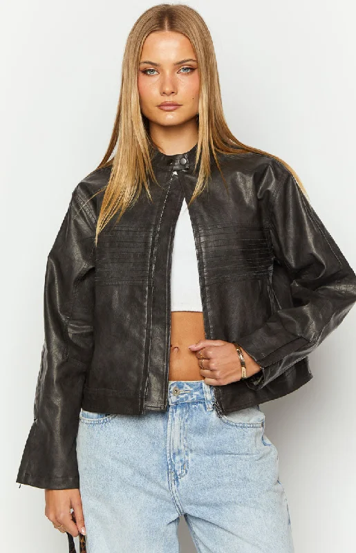 Sam Vintage Black PU Jacket V-Neck Jacket Boat Neck Jacket Square Neck Jacket