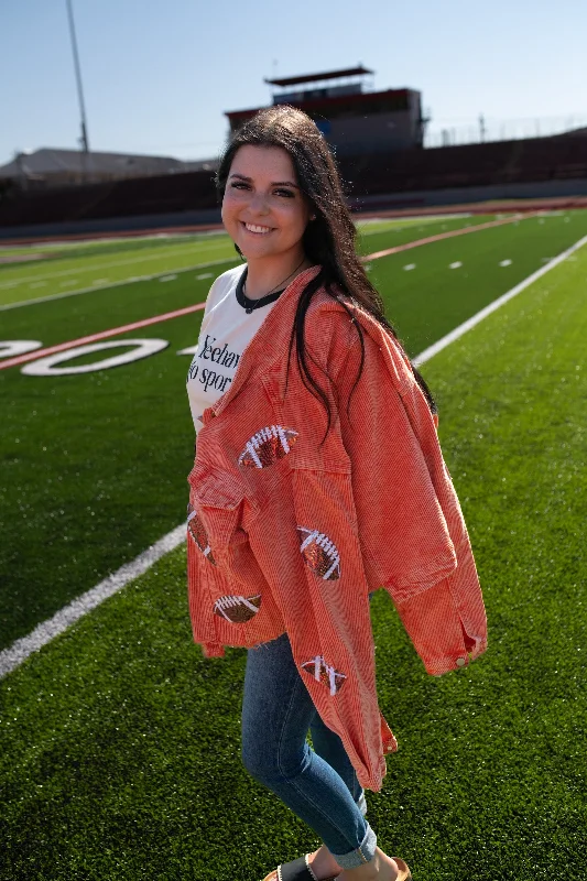 Corduroy Jacket with Sequin Footballs Orange Faux Fur Jacket Real Fur Jacket Shearling Jacket