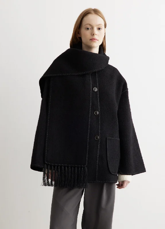 Embroidered Scarf Jacket Denim Fabric Leather Fabric Suede Fabric