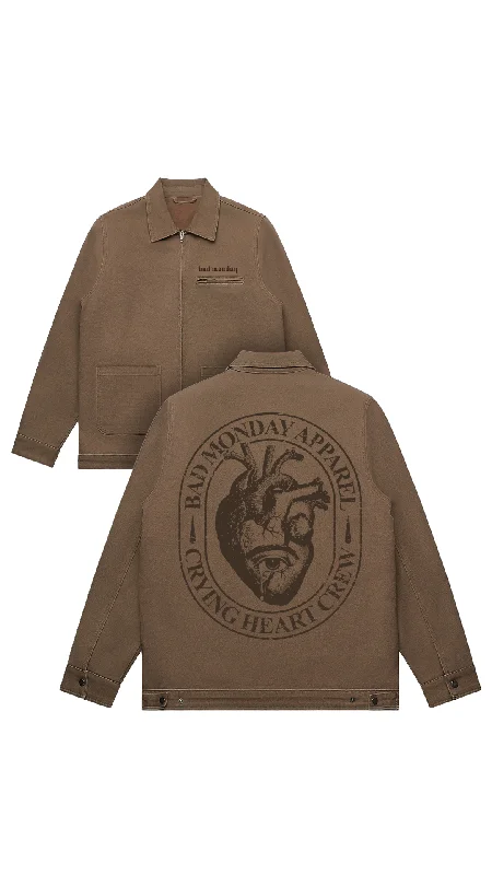 Crying Heart Crew Canvas Jacket Walnut Faux Fur Fabric Real Fur Fabric Shearling Fabric
