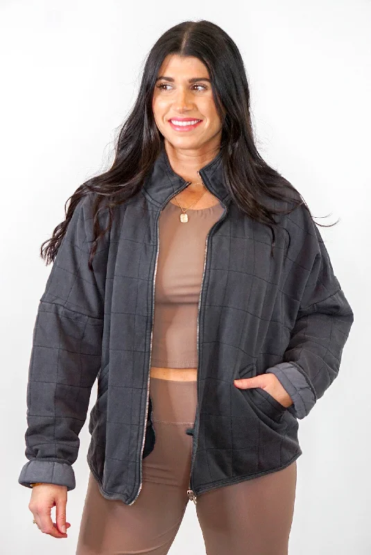 Quilted Comfort Soft Charcoal Jacket Satin Fabric Silk Fabric Chiffon Fabric