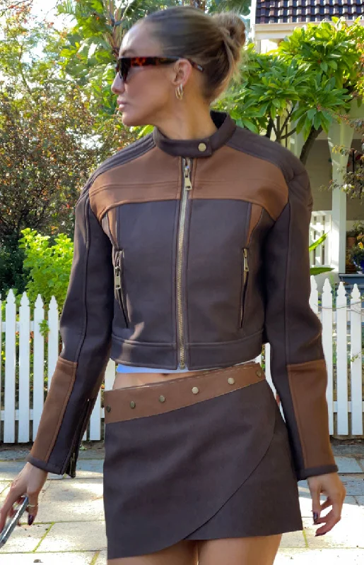 Lioness Chocolate Nueve Biker Jacket Print Jacket Jacquard Jacket Patchwork Jacket