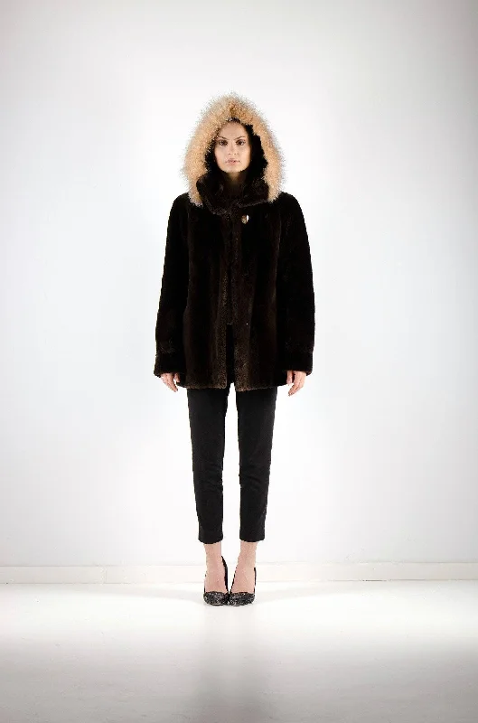 42 | Hooded Sheared Beaver Fur Jacket Jacket Blazer Coat