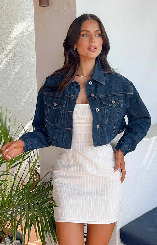 Helena Dark Wash Denim Cropped Jacket Elasticated Jacket Padded Jacket Insulated Jacket