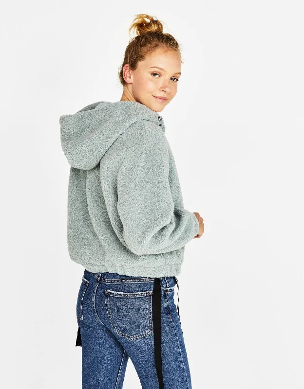 Faux shearling jacket with hood Stand-Up Collar Roll-Neck Collar Turtle Neck