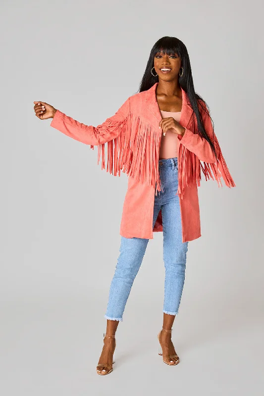 Dutton Fringe Suede Jacket - Coral Denim Jacket Leather Jacket Suede Jacket