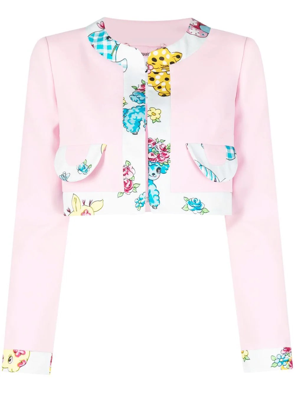Moschino Pink Calico Animal Crepe Jacket Fleece Fabric Down Fabric Feather Fabric