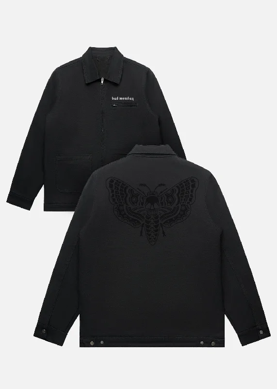 Death Moth Canvas Jacket Black Fleece Fabric Down Fabric Feather Fabric