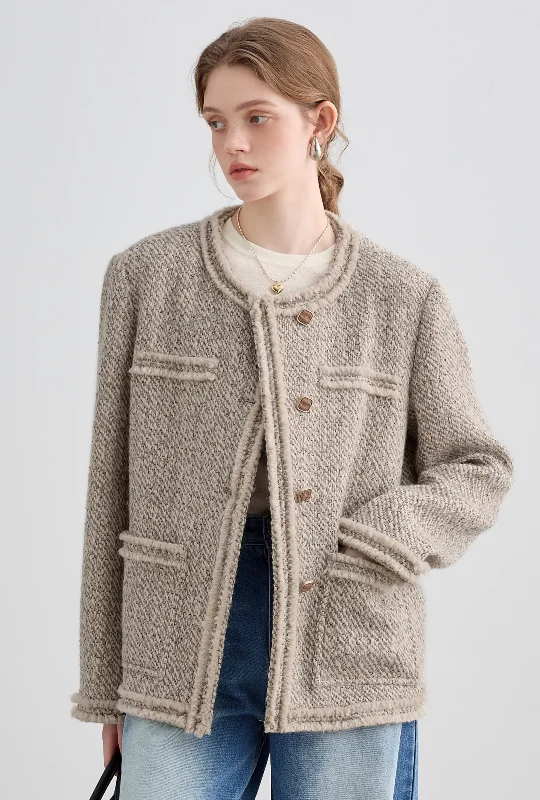 Loose Silhouette Wool Tweed Jacket Satin Jacket Silk Jacket Chiffon Jacket