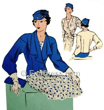 1933 Jackets, C30-6363 A-Line Jacket Boat Neck Shawl Collar