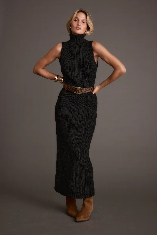 Monique Black Sleeveless Sweater Maxi Dress Modern Contemporary Chic