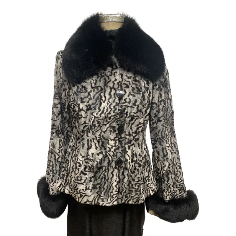 Swakara Lamb Jacket with Fox Collar Denim Jacket Leather Jacket Suede Jacket
