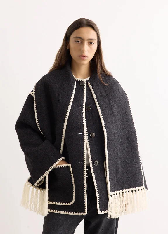 Embroidered Scarf Jacket Wool Jacket Cashmere Jacket Tweed Jacket