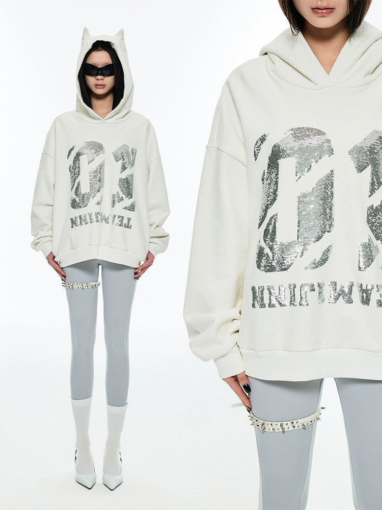Little Devil Oversized Black Hoodie Jacket Lace Jacket Ribbed Jacket Sequined Jacket