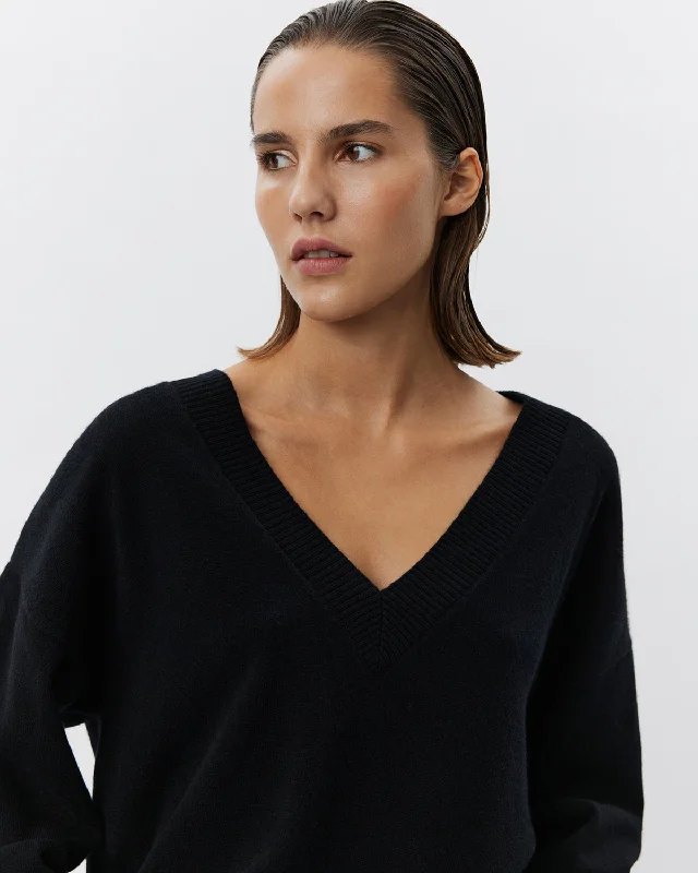 EDENSW SWEATER - Black Wool Fabric Cashmere Fabric Tweed Fabric