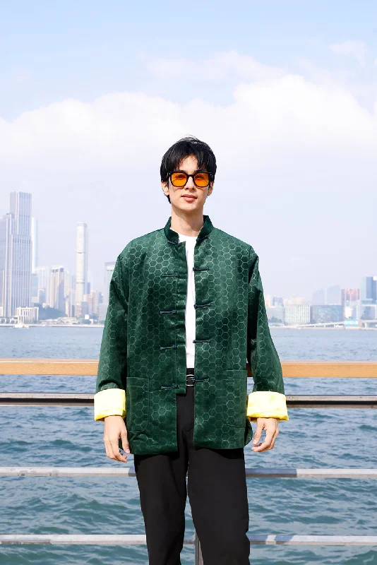 PERRY Unisex Honeycomb Velvet Kungfu Jacket (Military) Chenille Fabric Brocade Fabric Lace Fabric