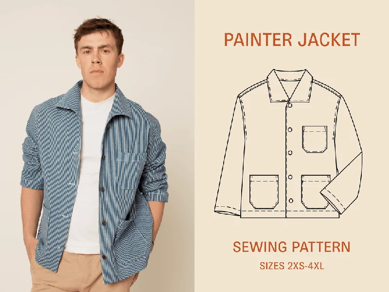 Painter Jacket sewing pattern- Unisex Sizes 2XS-4XL -- Wardrobe by Me Insulated Jacket Fitted Jacket Loose Jacket