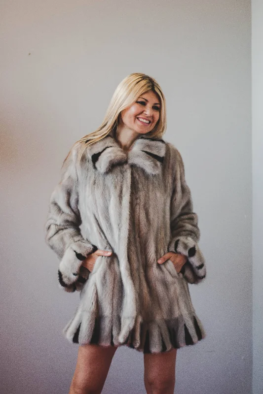 68 | Restyled Mink Saphire Jacket Front Pockets Side Pockets Patch Pockets