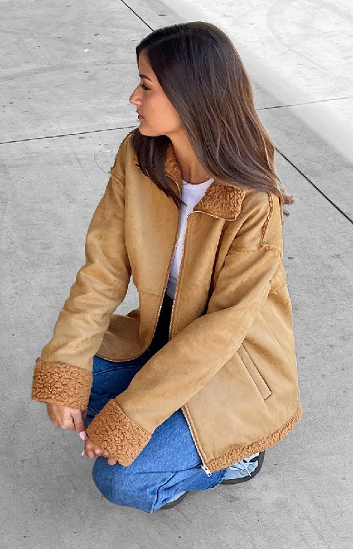 Willow Brown Suede Fur Jacket Zip Front Button Front Snap Front