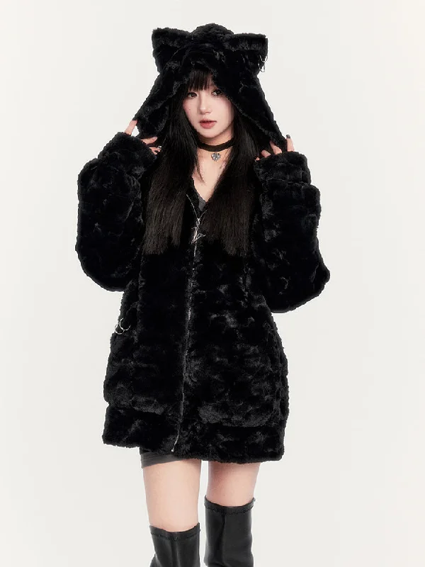 Cat Ear Faux Fur Jacket Wool Jacket Cashmere Jacket Tweed Jacket