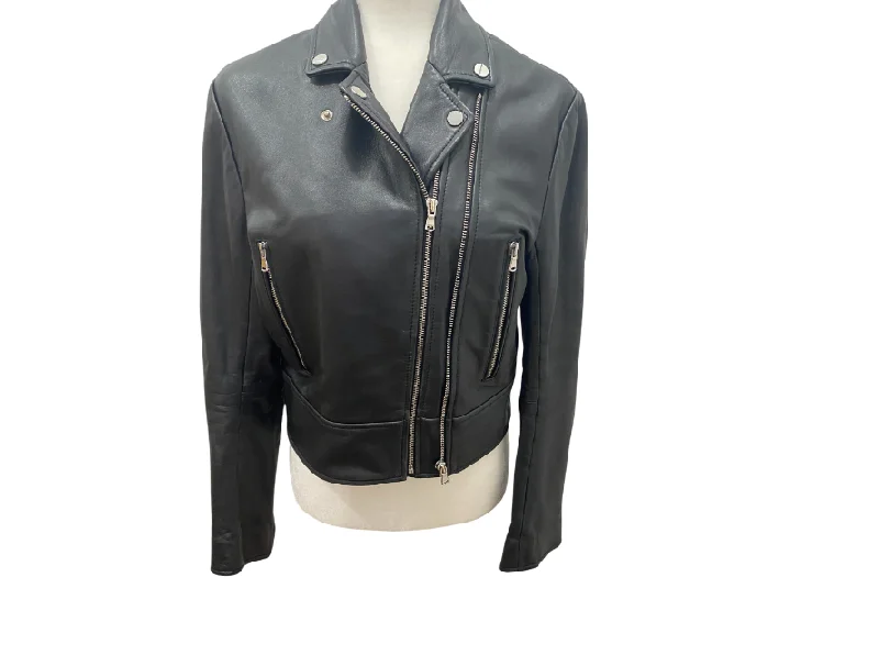 Sandro Cropped Leather Double Zipper Jacket Mesh Jacket Canvas Jacket Denim Jacket