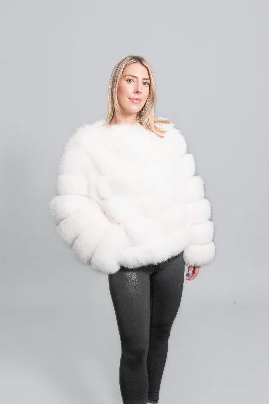 Puffer Fox Fur Short Jacket BY ORDER Zip Front Button Front Snap Front