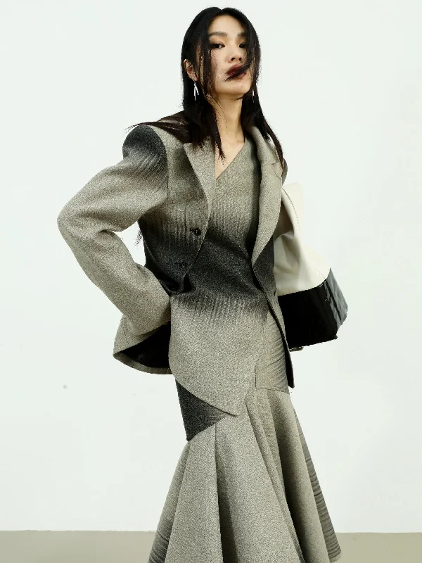 Elegant Gradient Wool Quilted Jacket One-Shoulder Jacket Off-the-Shoulder Jacket Asymmetrical Jacket