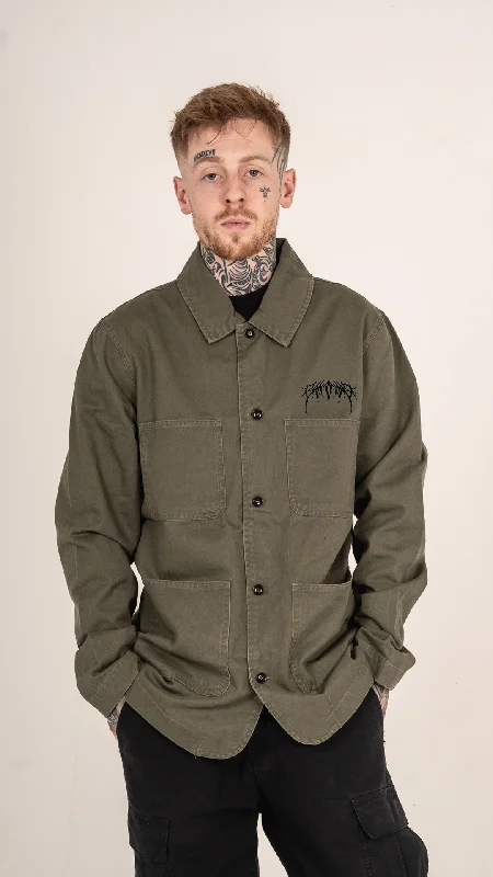 Metal Logo Chore Jacket Army Green Knit Jacket Woven Jacket Fleece Jacket