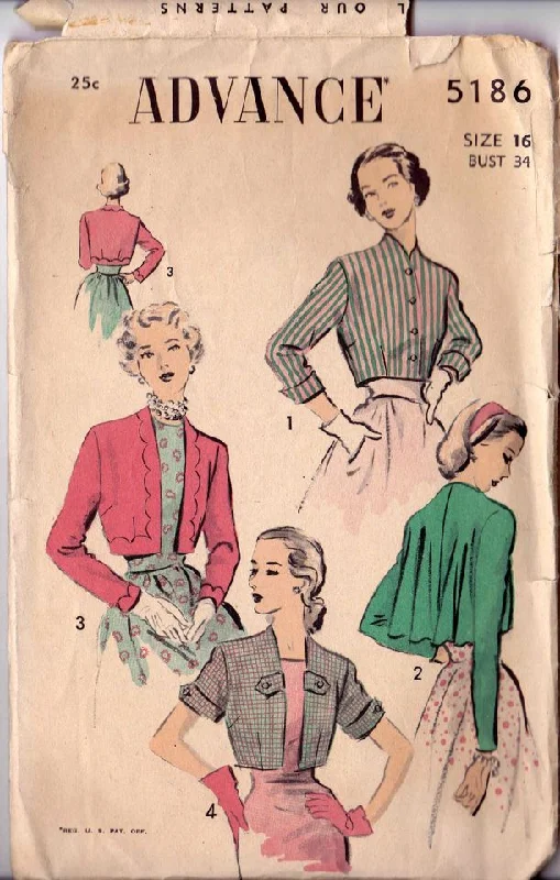 1949 Jackets & Boleros, Original Advance 5186, 34" bust! Herringbone Jacket Checkered Jacket Solid Jacket