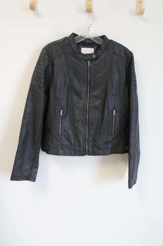 Xhilaration Black Faux Leather Moto Jacket | XXL Front Pockets Side Pockets Patch Pockets