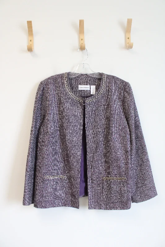 Alfred Dunner Purple Silver Chain Lined Jacket | 16 Zip Front Button Front Snap Front