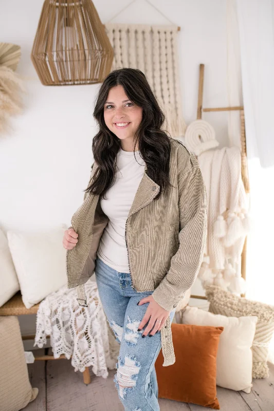 Leah Corduroy Zip Up Jacket Tiered Jacket Buttoned Jacket Zippered Jacket