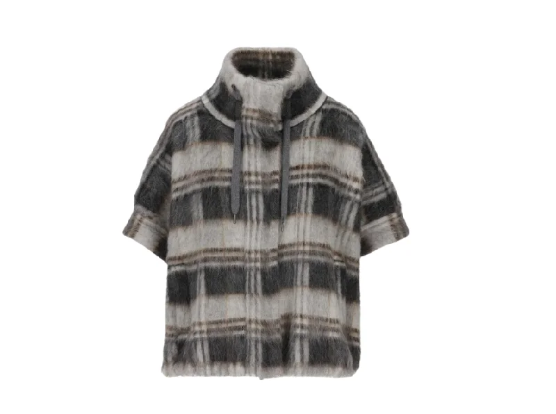 Brunello Cucinelli Plaid Jacquard Short Sleeved Jacket Lace Jacket Ribbed Jacket Sequined Jacket