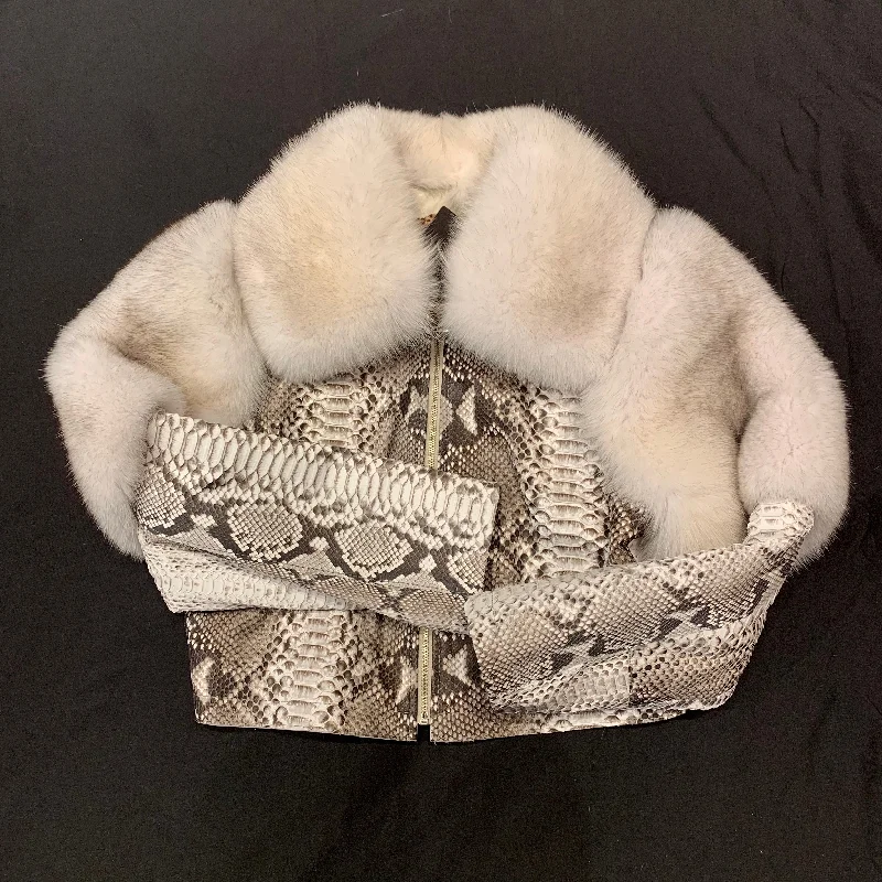 Kashani Ladies Arctic Fox White Python Jacket Embroidered Jacket Appliqued Jacket Beaded Jacket