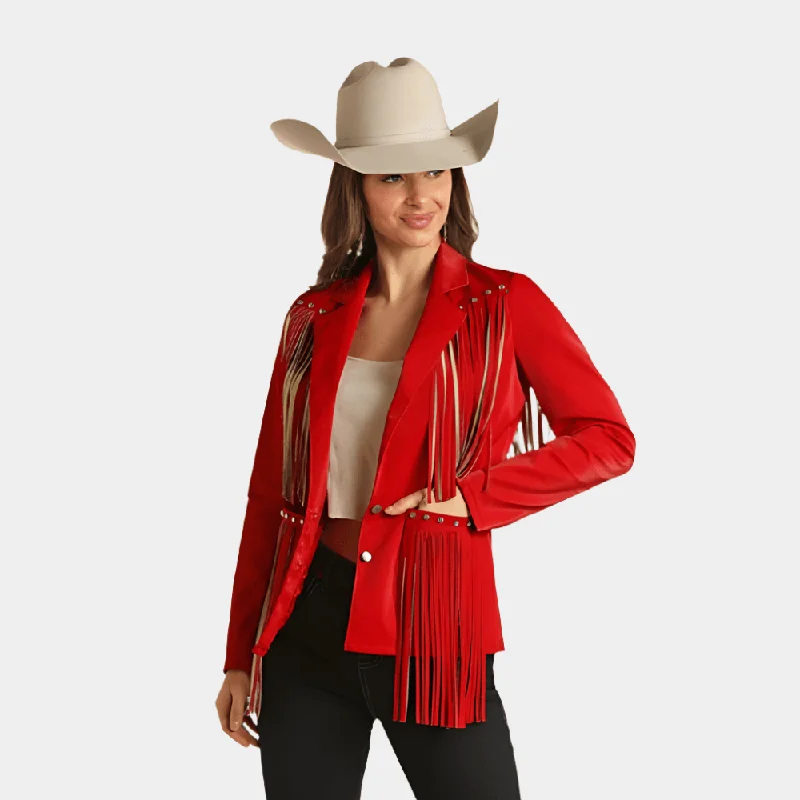 Red Fringe Jacket Knit Fabric Woven Fabric Fleece Fabric