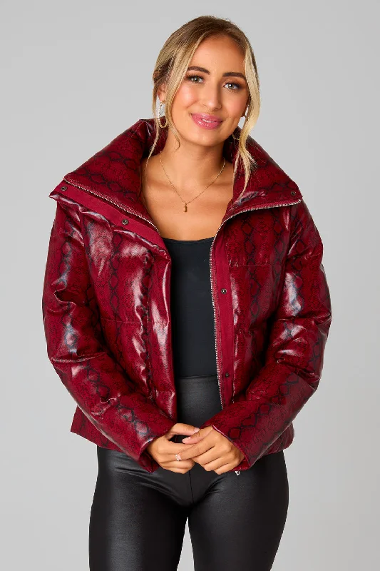 Addison Puffer Jacket - Red Snake Fleece Jacket Down Jacket Feather Jacket