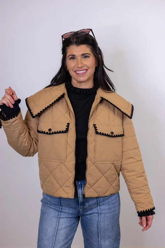 Embroidered Favorite Tan Puffer Jacket Chenille Jacket Brocade Jacket Lace Jacket