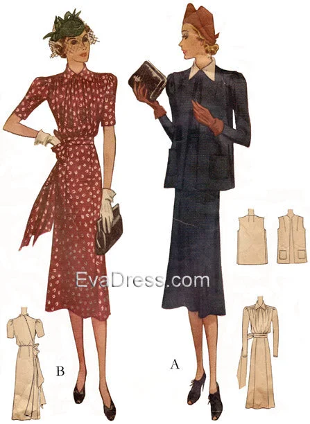 E-PATTERN 1939 Maternity (or not) Dress & Jacket, E9799 Zippered Front Buttoned Front Snap Front