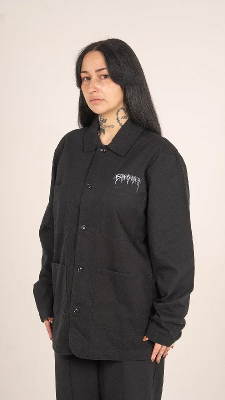 Metal Logo Chore Jacket Black Welt Pockets Slit Pockets Flap Pockets