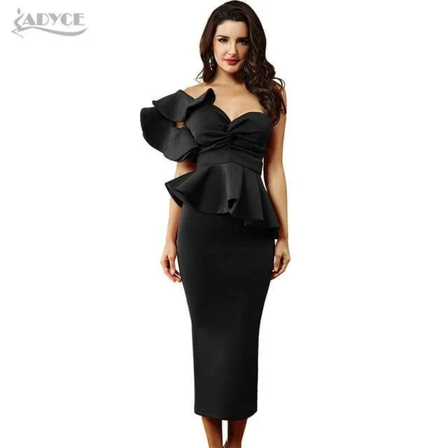 Bodycon Sets One Shoulder Ruffles Short Sleeve Strapless Club Dress Vestidos